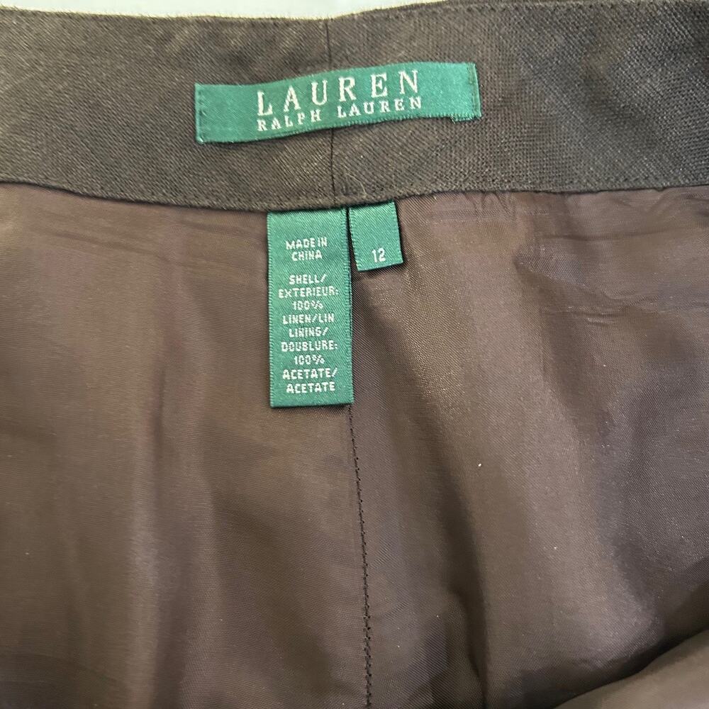Lauren Ralph Lauren Linen Wide Leg Pants Brown Flat Front Trouser Women 12 - Picture 7 of 8